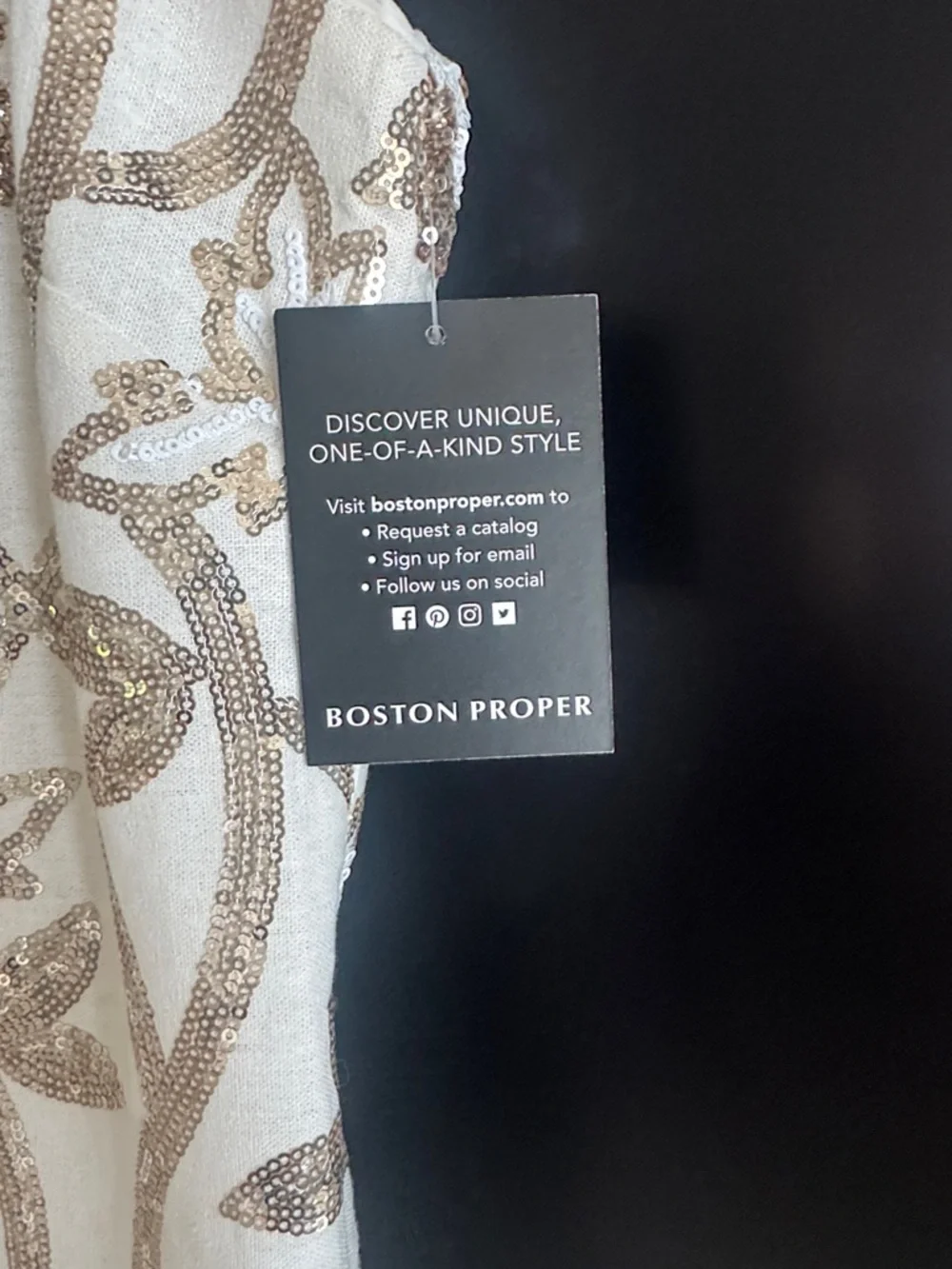 Boston Proper Ivory Dress with Gold Sequin Floral Embroidery - Picture 3 of 6